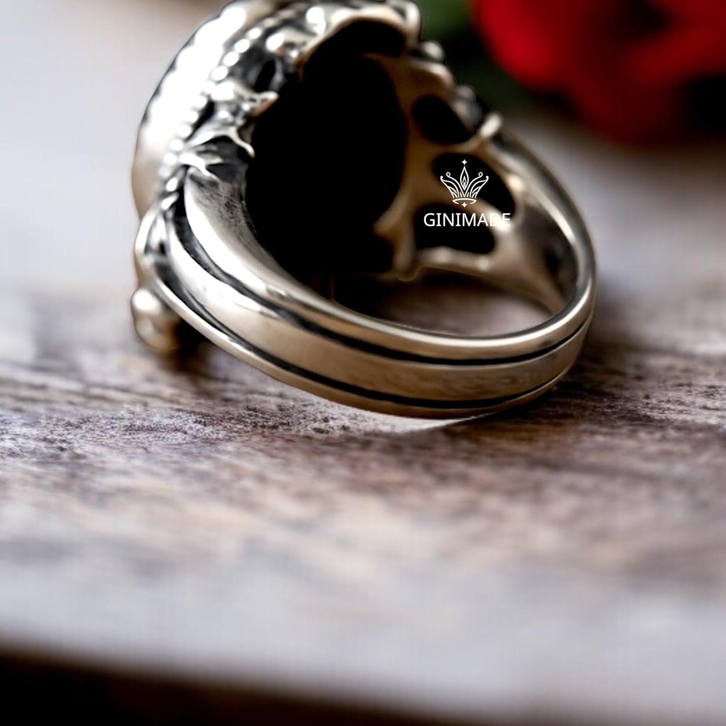 Black Onyx Ring 925 Sterling Silver • Vintage Boho  Ring • Gothic Oval Gemstone Jewelry • Handmade Oxidized Silver Ring for Women & Men.