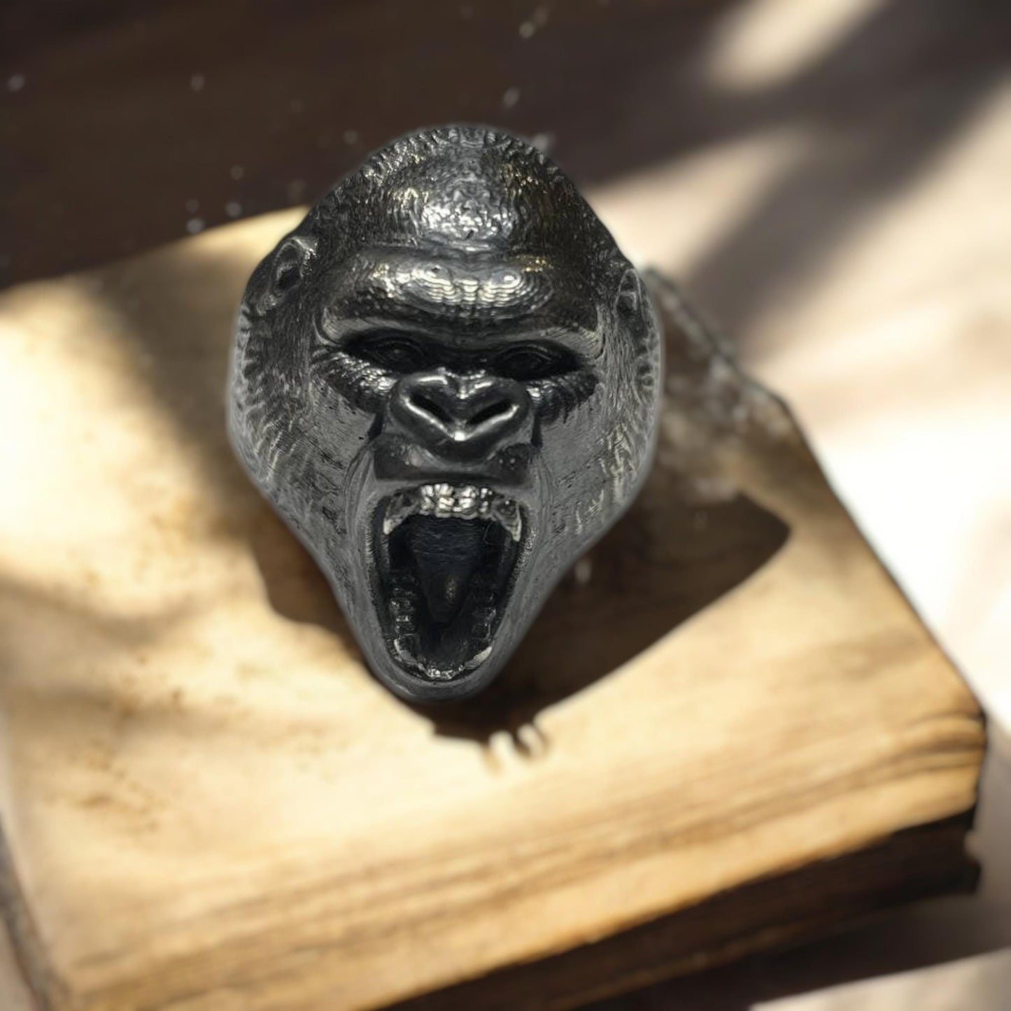 Gorilla Ring in 925 Sterling Silver – Fierce Ape Head Statement Ring for Men, Handmade Animal Jewelry, Bold Biker Ring, Gift for Him