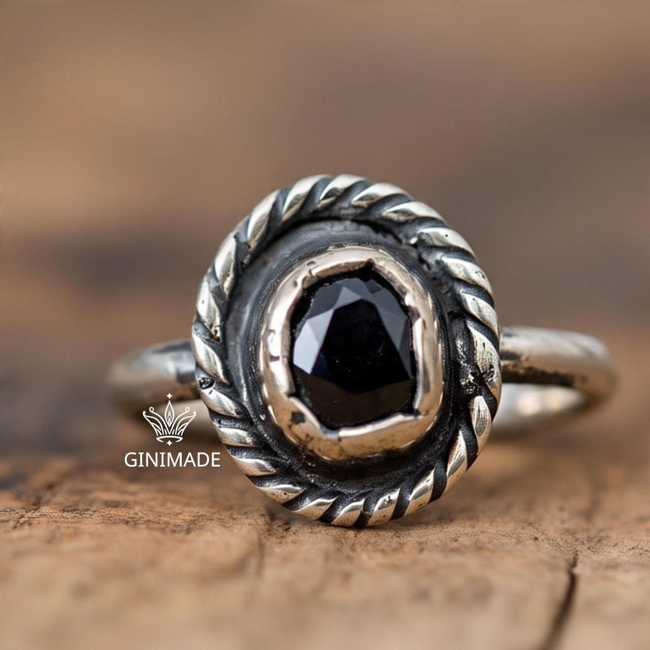Black Onyx Ring 925 Sterling Silver • Gothic Statement Ring • Handmade Oxidized Silver Ring • Vintage Boho Jewelry • Unique Gift for her.