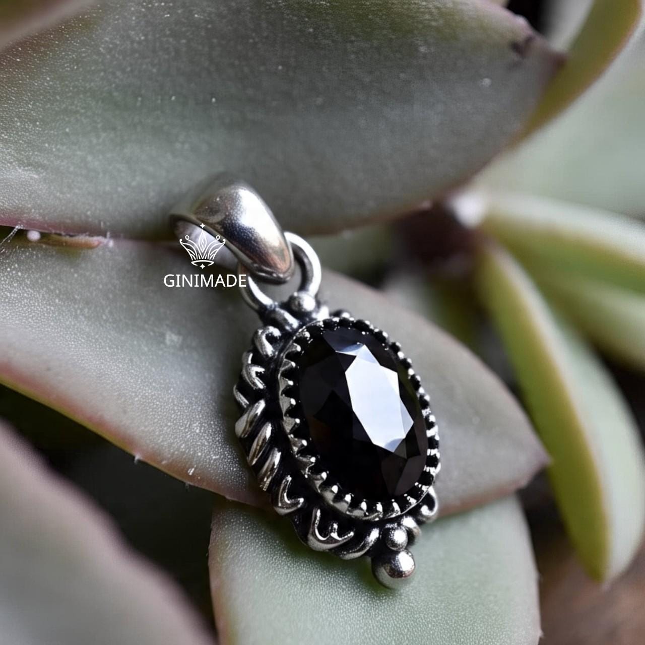 Handcrafted Black Onyx Pendant in Vintage Sterling Silver | Boho Gothic Oval Gemstone Necklace | Artisan Indian Jewelry Gift for Her