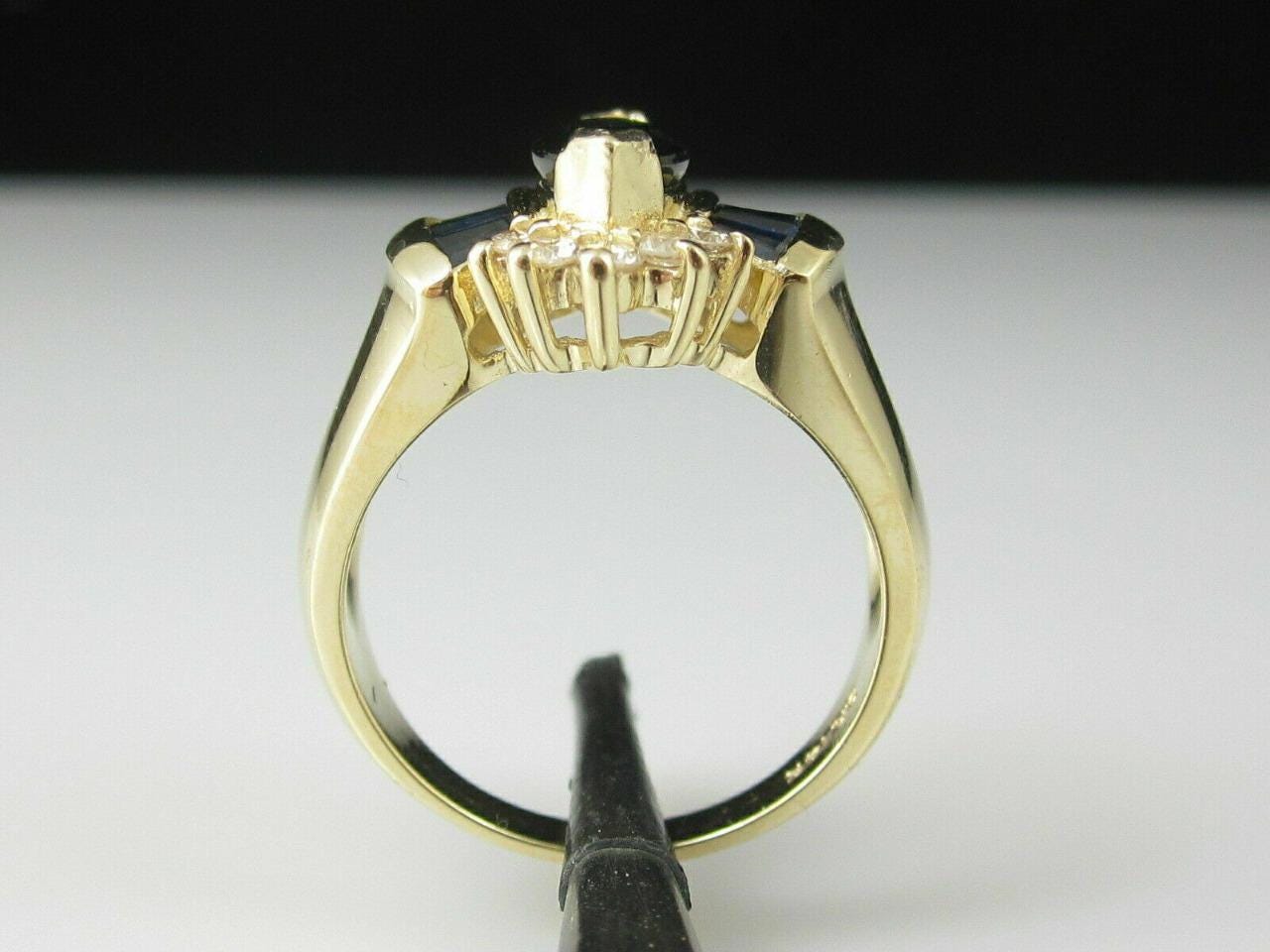 Vintage Simulated Marquise Blue Sapphire with CZ Diamond Ring in 18K Yellow Gold Plated 925 Silver