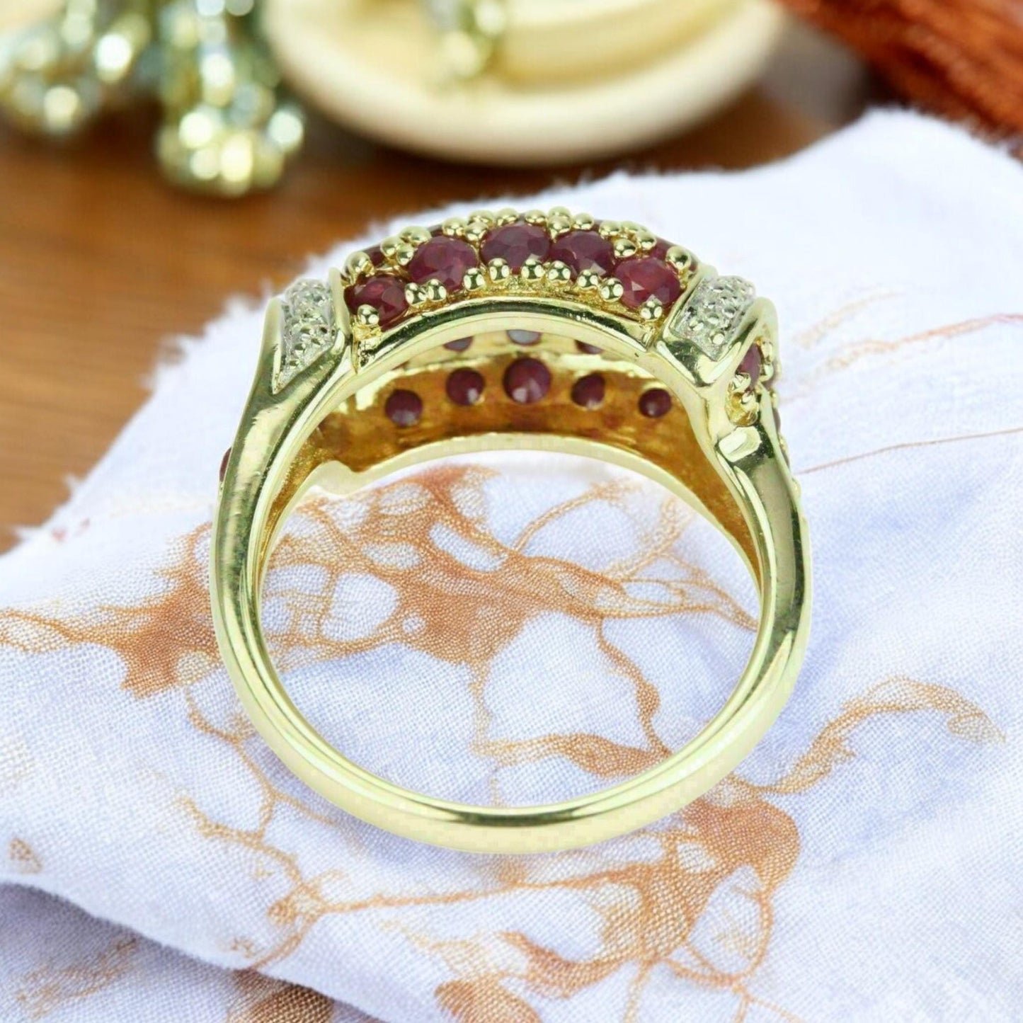 Vintage Style CZ Ruby Cluster Ring | Gold Plated Statement Cocktail Ring | Sparkling Red Gemstone Ring | Bold Party Jewelry for Women