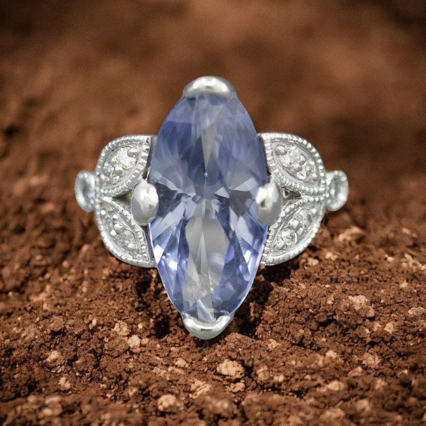 Vintage Marquise Blue CZ Engagement Ring | Leaf Promise Ring | Stunning Blue Wedding Solitaire 925 silver ring.