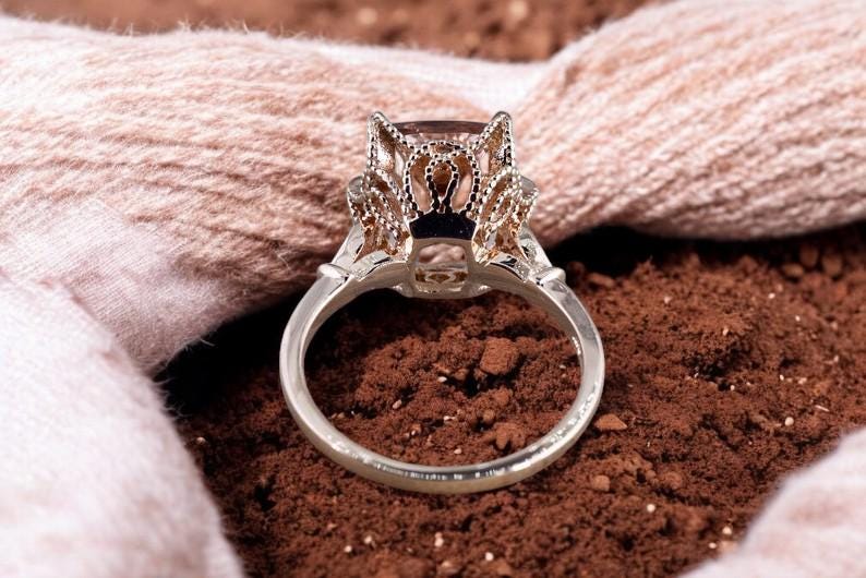 Vintage-style 925 silver ring, pink CZ, romantic gift for her&quot;