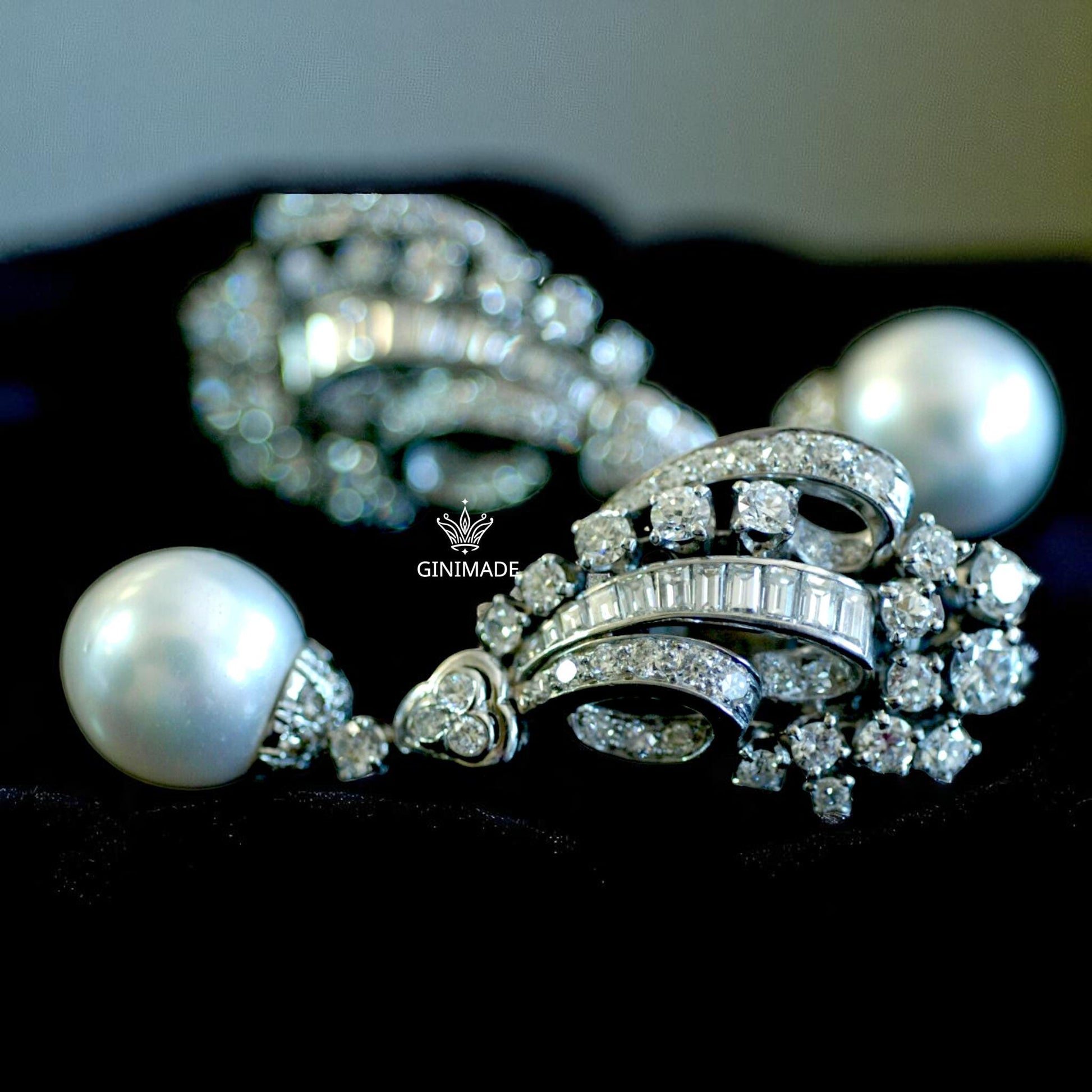 Elegant Pearl Drop Earrings • 925 Sterling Silver CZ Baguette Diamond Statement Earrings • Art Deco Wedding Jewelry • Gift for Her