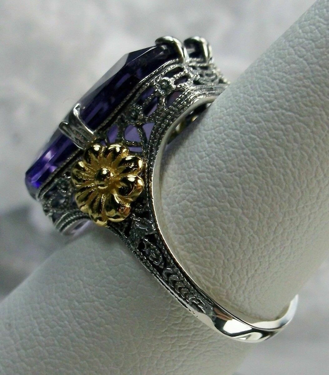 Natural Amethyst Stone Ring - Elegant Sterling Silver Floral Design