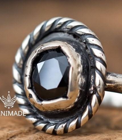 Handmade Oxidized Silver  Black Onyx Ring •   925 Sterling Silver Gothic Statement Ring  • Vintage Boho Jewelry • Unique Gift for her.