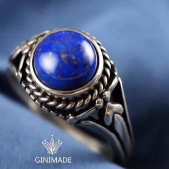 Vintage Boho Lapis Ring – Handmade Natural Blue Gemstone in 925 Silver – Unique Statement Gift