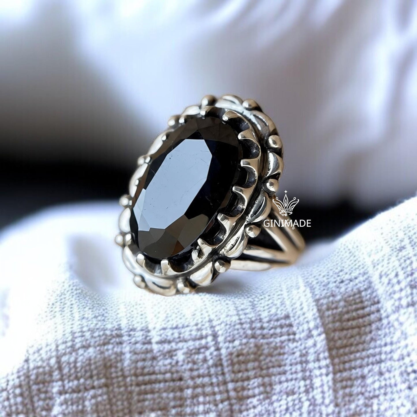 Handmade Onyx Ring in 925 Silver • Bold Gemstone Ring • Silver Boho Ring • Black Onyx Ring for Him • Gift Jewelry