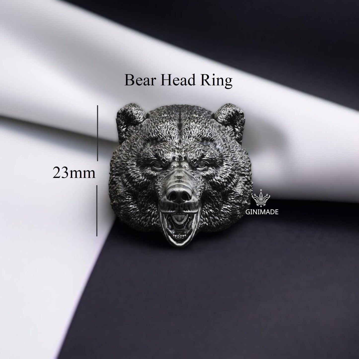 Bear Head Ring | Oxidised 925 Sterling Silver Animal Ring for Men | Bold Statement Jewelry | Wild Forest Gift | Handmade Father's Day Gift
