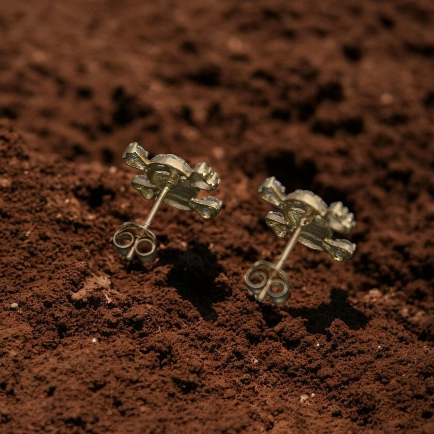 Skull Stud Earring For Her in 18K Yellow Gold Plated with Round Cut CZ Diamond | 925 Silver Punk Jewelry