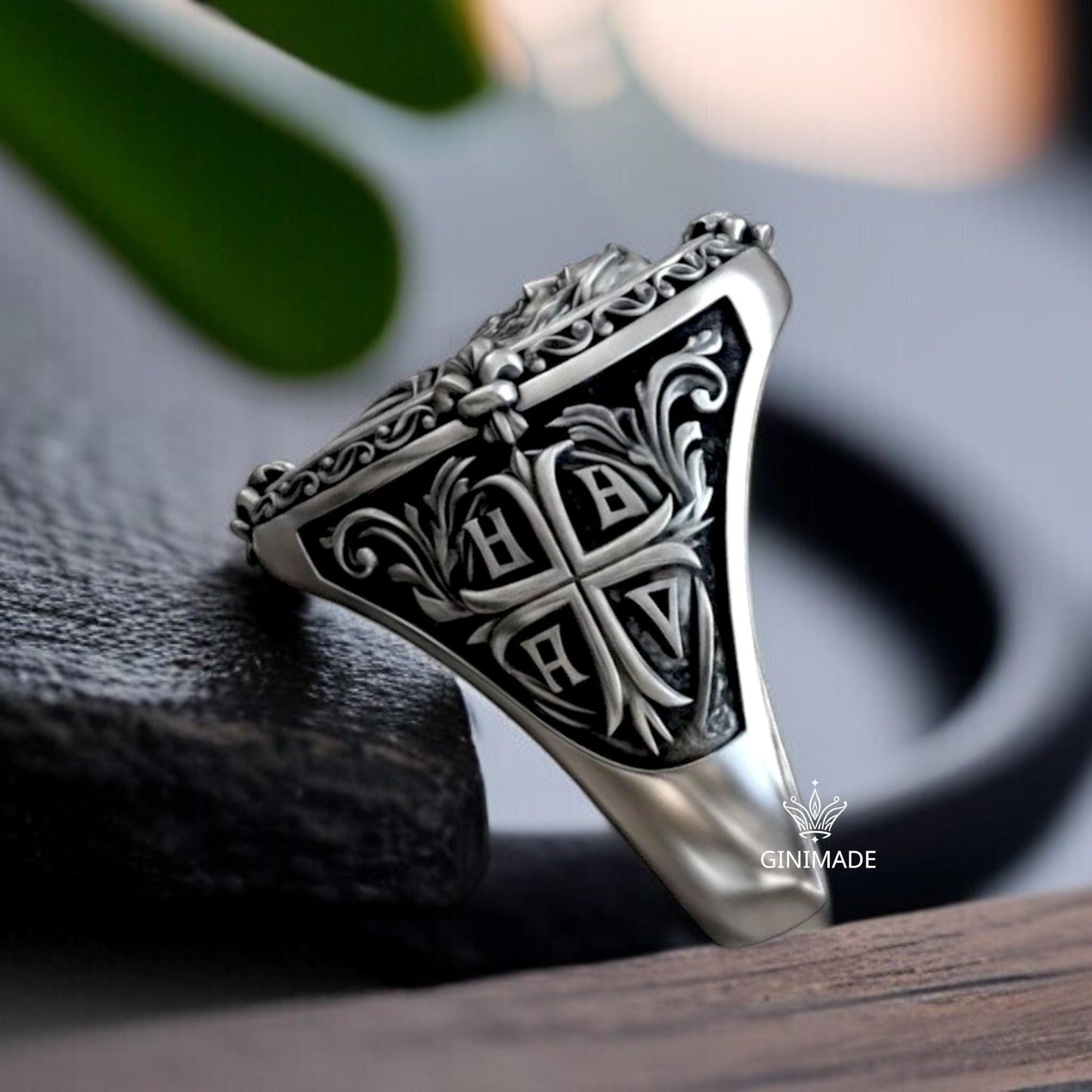 Personalized Jesus Christ Signet Ring | Sterling Silver Religious Ring for Men | Christian IHSV Cross Engraved Ring | Faith Gift for Him