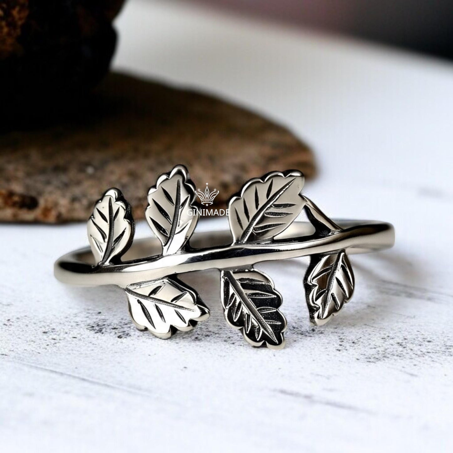 Silver Leaf Branch Ring | Nature Inspired Vine Ring for Women & Men | Botanical Leaf Band | Sterling Silver Look Minimal Ring | Gift Jewelry