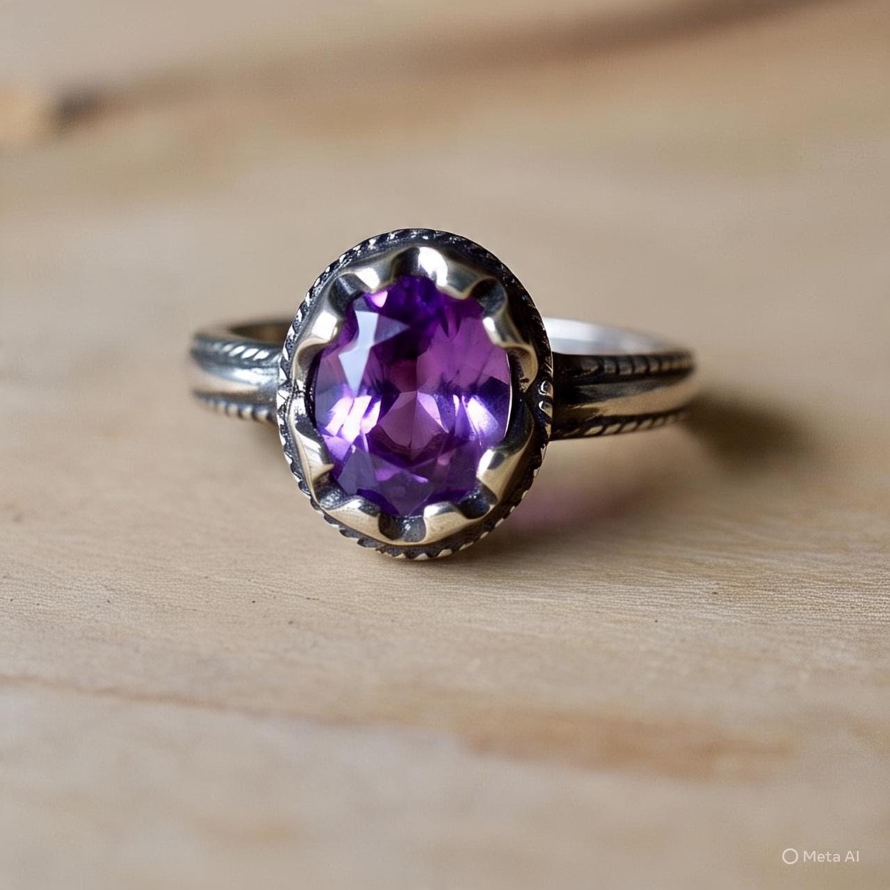 Boho Amethyst Ring  Oxidised Silver Ring  February Birthstone Gift  Vintage Style Gemstone Ring  Handmade Amethyst Jewelry