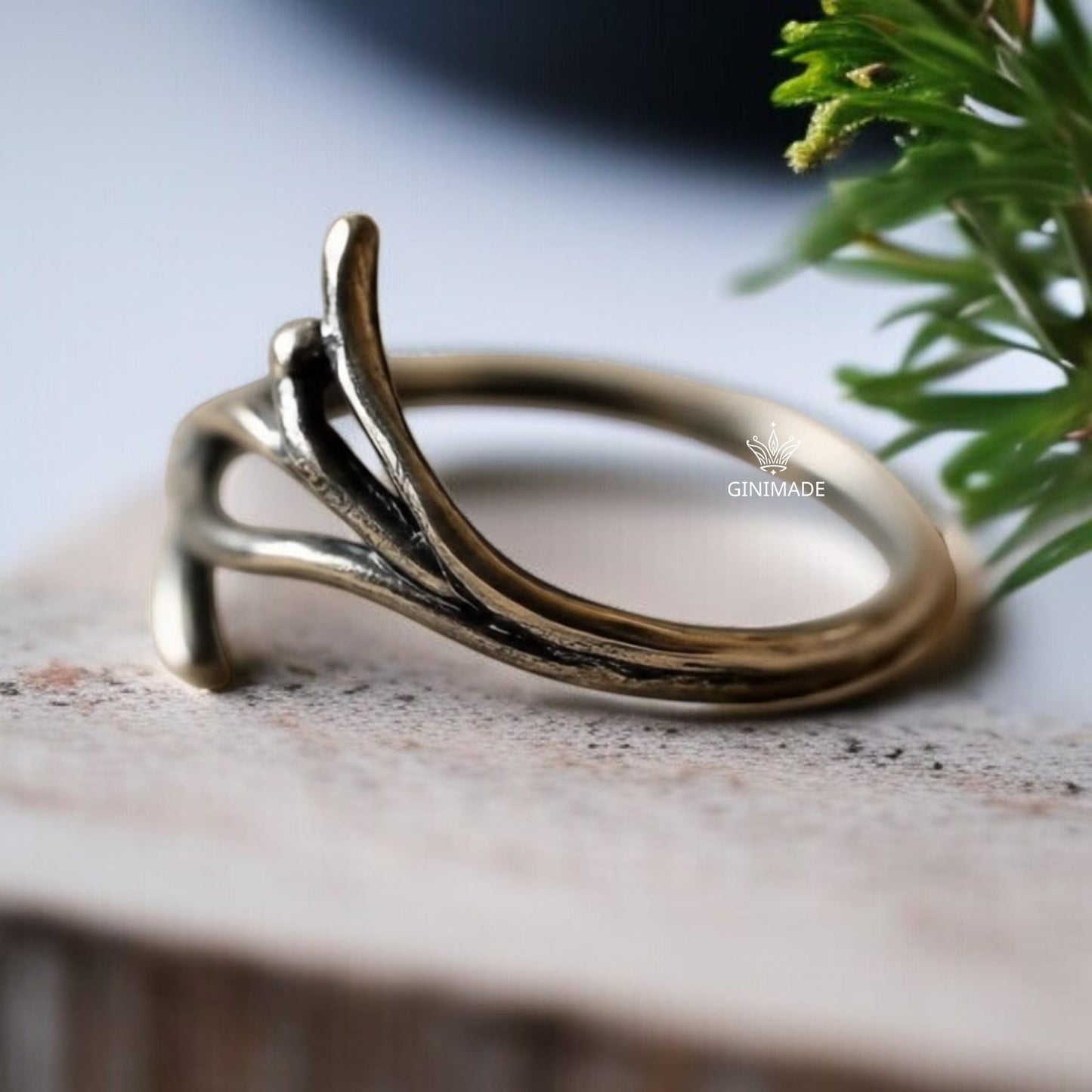 Twig Branch Ring in 925 Sterling Silver – Nature Inspired Adjustable Statement Ring for Women | Forest Jewelry | Ginimade Handmade Ring
