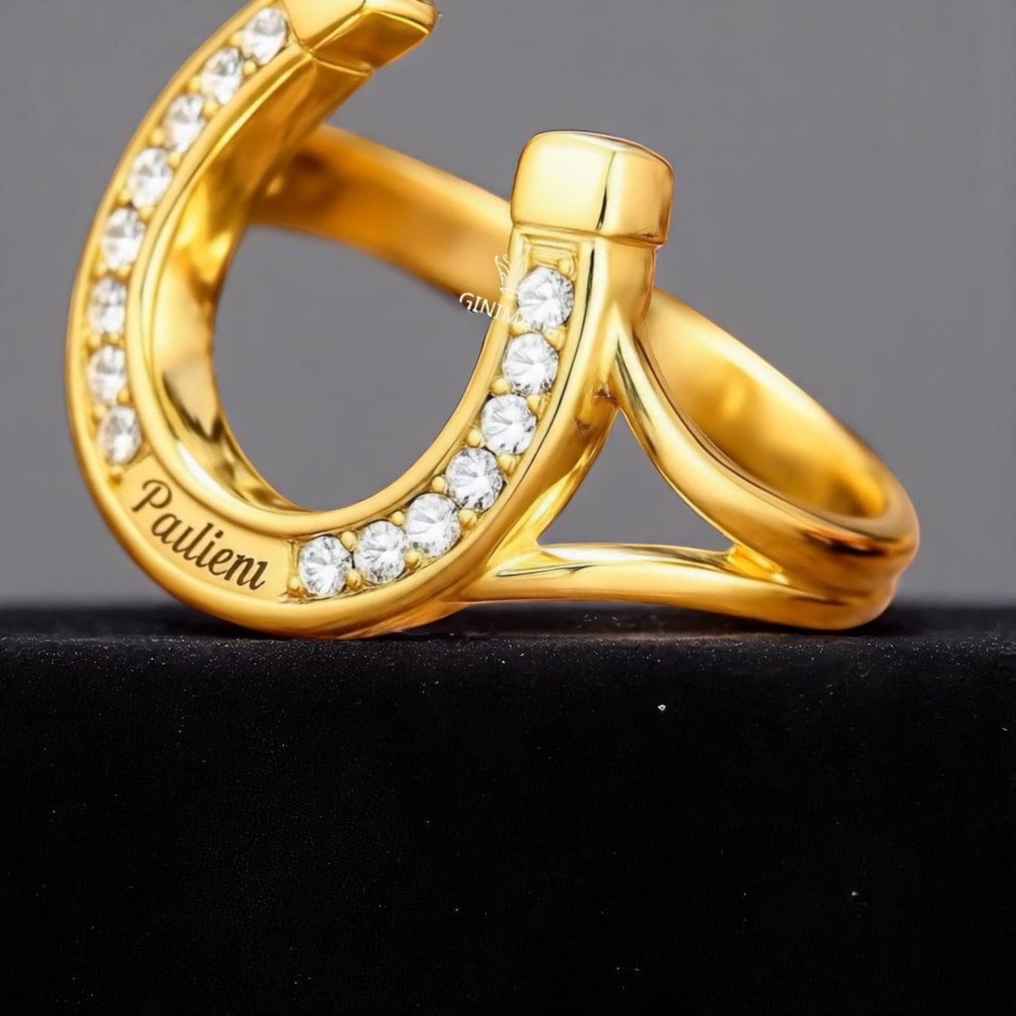 Personalized Elvis Horseshoe Ring – Gold Plated 925 Sterling Silver Western Statement Ring with CZ Diamonds, Lucky Horse. New on Etsy