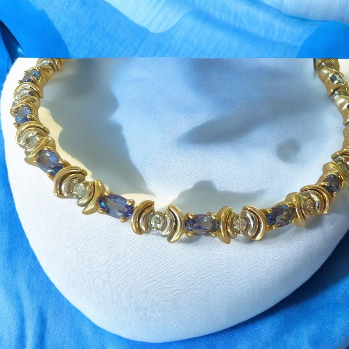 925 silver bracelet, blue CZ stones, royal jewelry