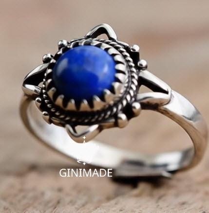 Boho Lapis Lazuli Ring – Handmade 925 Silver Gemstone Jewelry – Vintage-Inspired Statement Ring Gift for Her