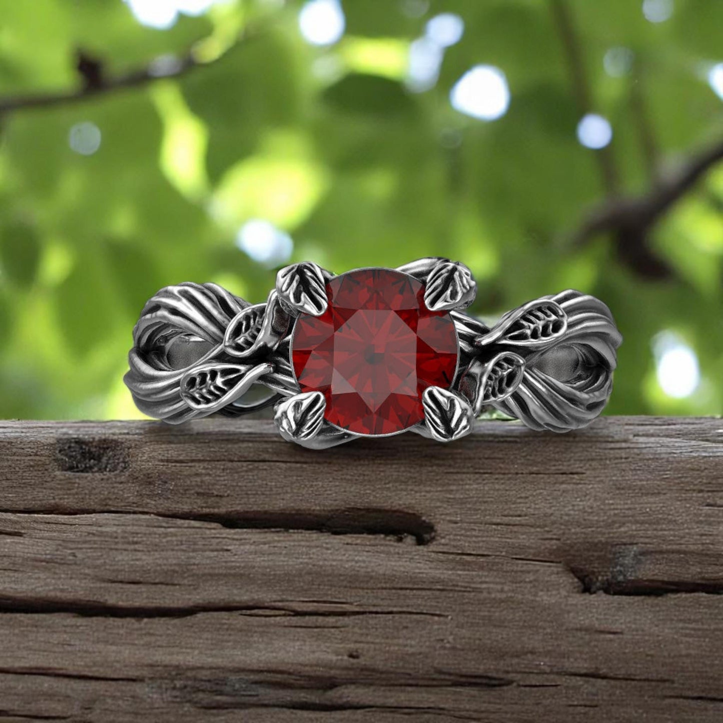 Hessonite Garnet Leaf Ring • 925 Sterling Silver Nature-Inspired Engagement Ring • Boho Woodland Gemstone Jewelry • Gothic Wedding Ring
