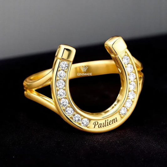 Personalized Elvis Horseshoe Ring – Gold Plated 925 Sterling Silver Western Statement Ring with CZ Diamonds, Lucky Horse. New on Etsy