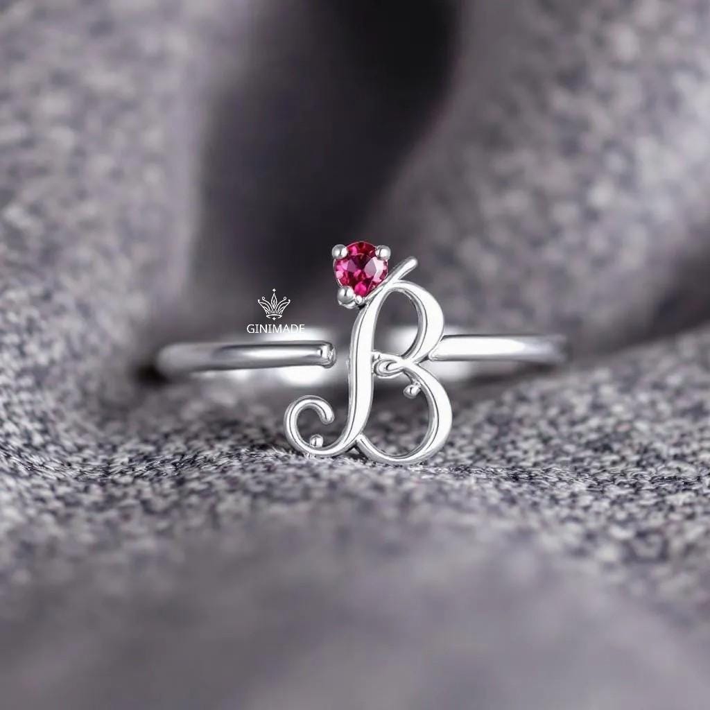 Custom Initial CZ Birthstone Ring • Personalized Name Ring • Dainty Stacking Ring • Graduation Gift •Gift for Her•Bridesmaid Jewelry