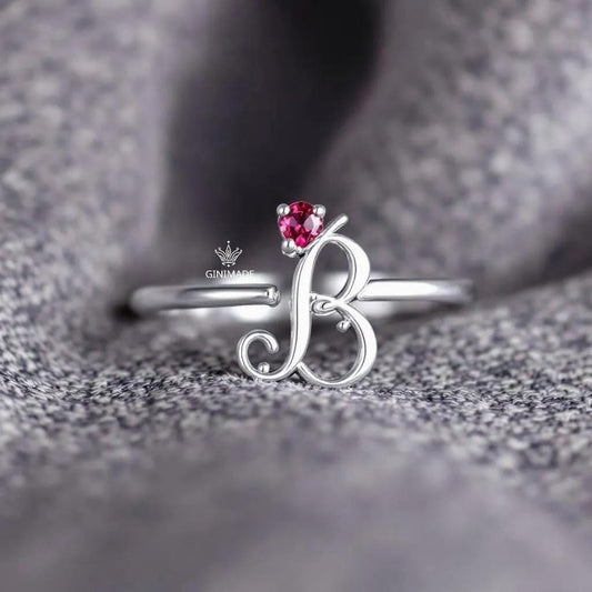 Custom Initial CZ Birthstone Ring • Personalized Name Ring • Dainty Stacking Ring • Graduation Gift •Gift for Her•Bridesmaid Jewelry