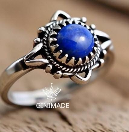 Boho Lapis Lazuli Ring – Handmade 925 Silver Gemstone Jewelry – Vintage-Inspired Statement Ring Gift for Her