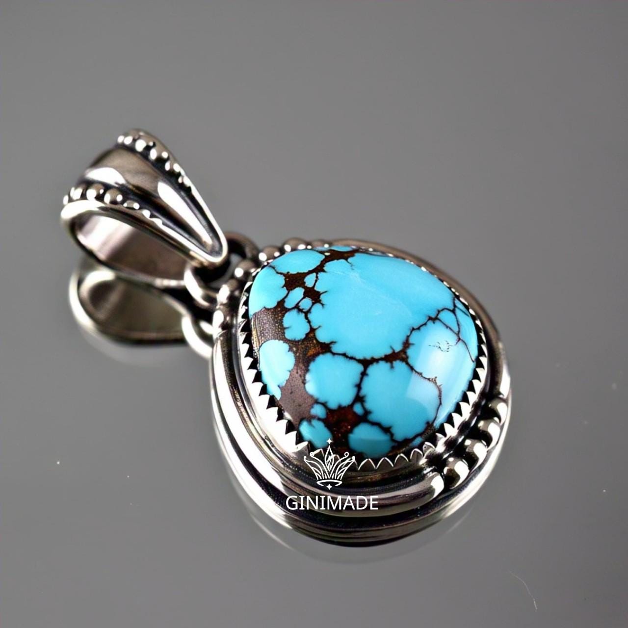 Copper turquoise Pendant Pear – 925 Sterling Silver Boho Necklace, Natural Gemstone Jewelry, Handmade Vintage Gift for Her