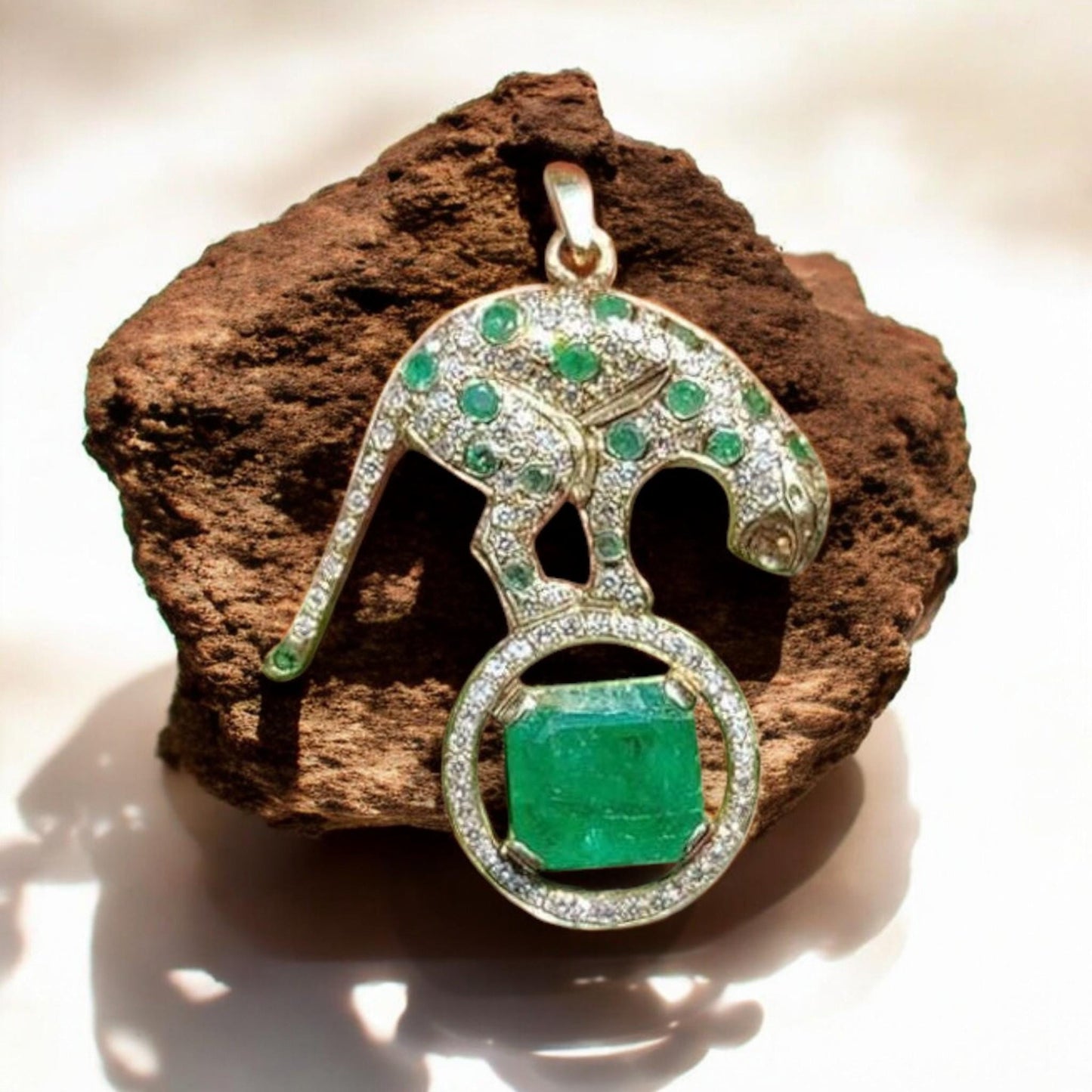 Personalized Panther Pendant with Natural Emerald | 925 Sterling Silver Animal Jewelry | Custom Jungle Cat Necklace | Gift for Her