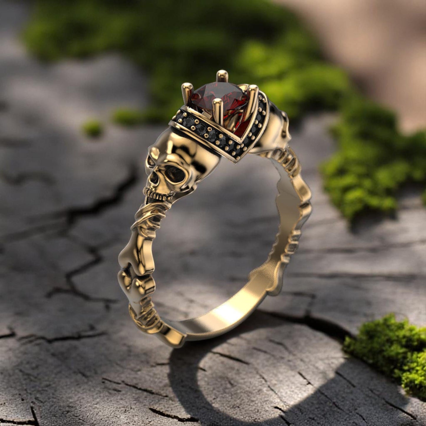 Skull Ring with Hessonite Garnet • 925 Sterling Silver Gothic  Ring • Unique Skull Jewelry for Men & Women • Halloween Wedding Ring