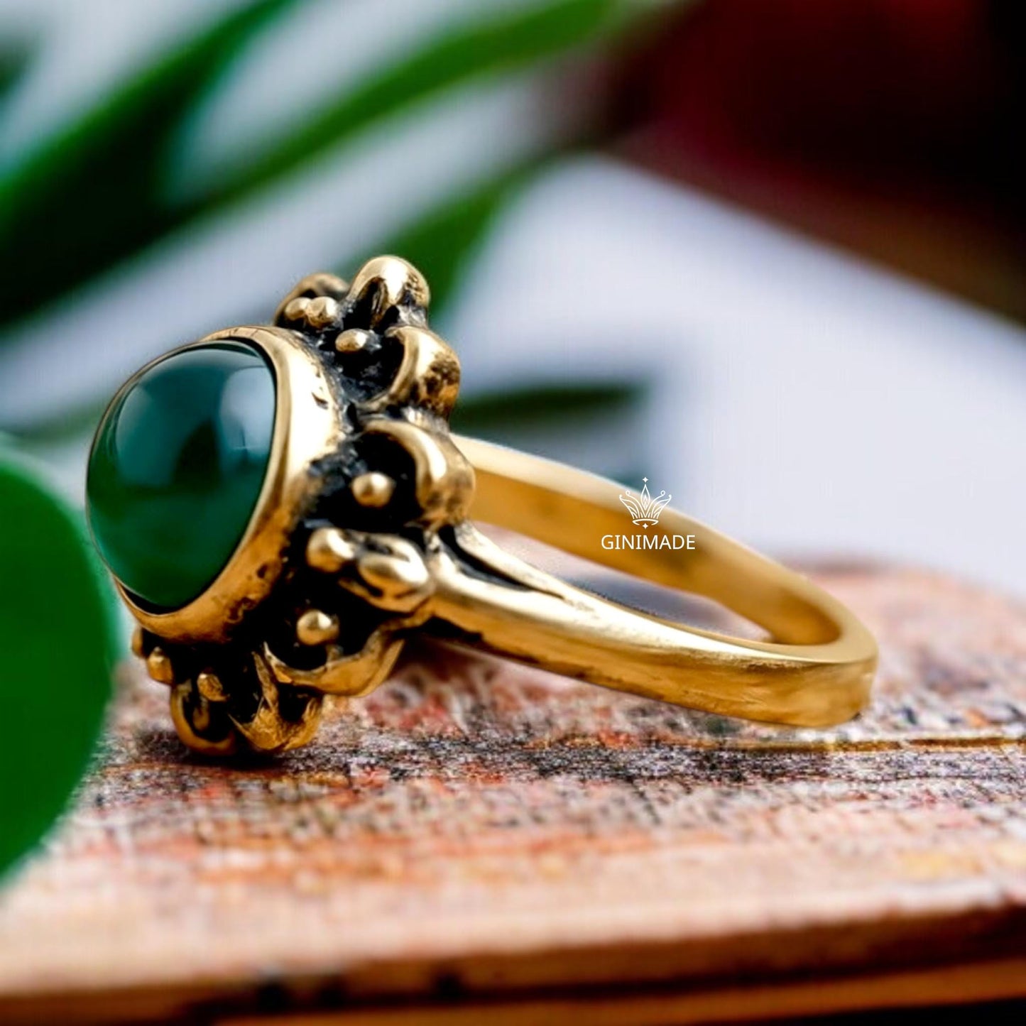 Vintage Emerald Ring – Natural Green Stone in 925 Silver – Boho Engagement or Promise Ring