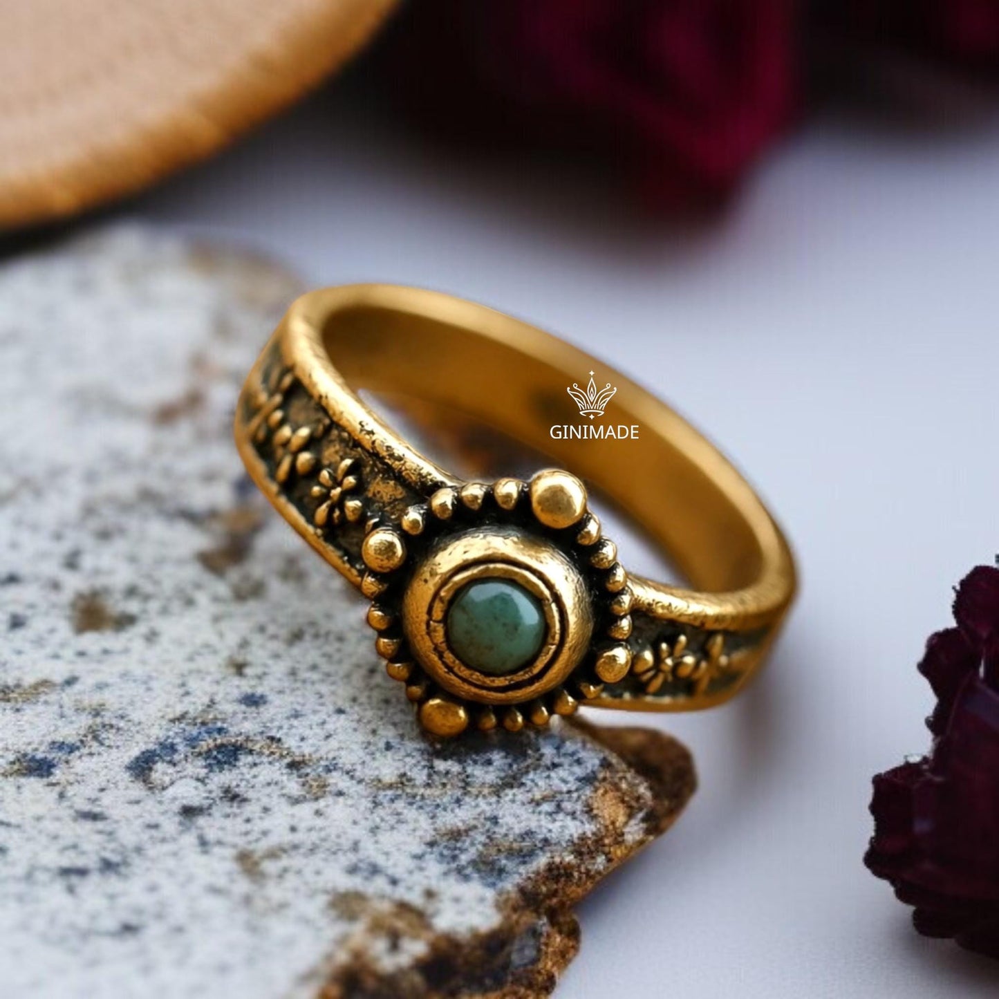 Handmade Boho Gemstone Ring, Raw Emerald Ring in 925 Sterling Silver–Natural May Birthstone Jewelry Gift for Her