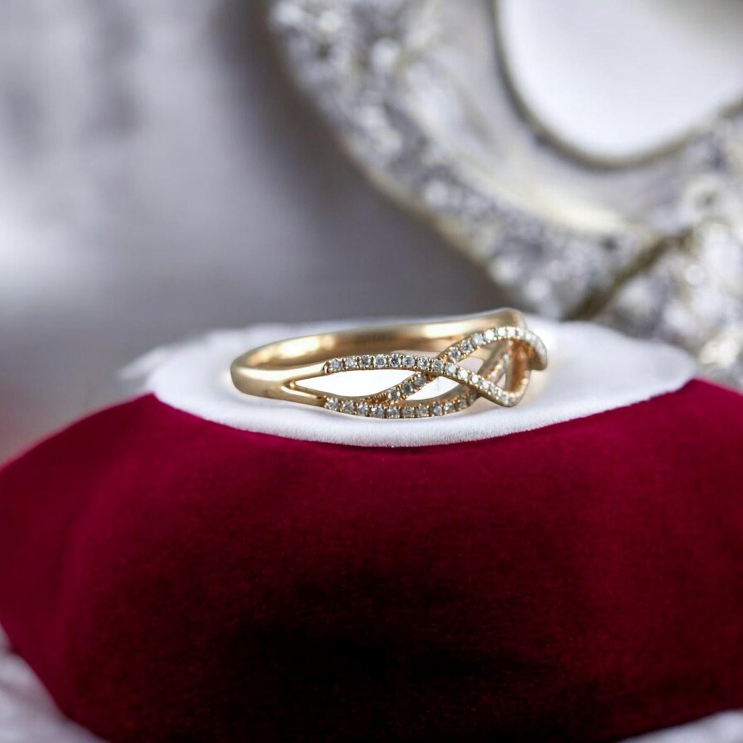 Infinity design promise ring in rose gold plated sterling silver, perfect for couples