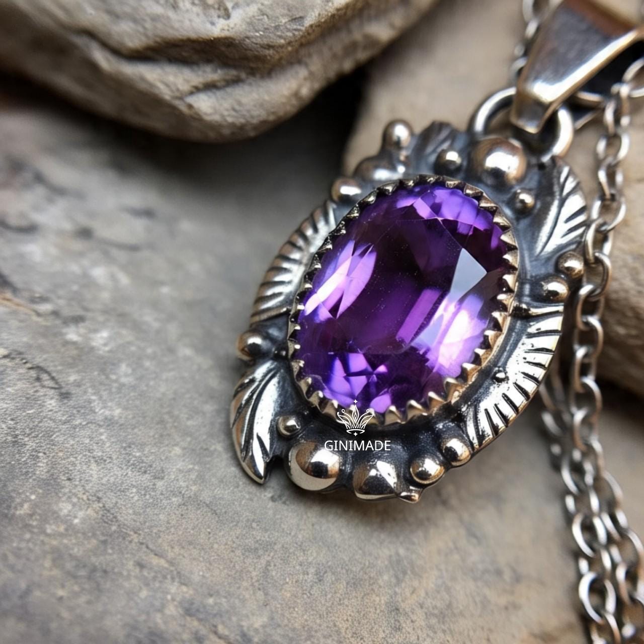 Minimalist Amethyst Pendant Necklace • Boho Sterling Silver Jewelry • Simple February Birthstone Gift • Handmade Gemstone Necklace for Her