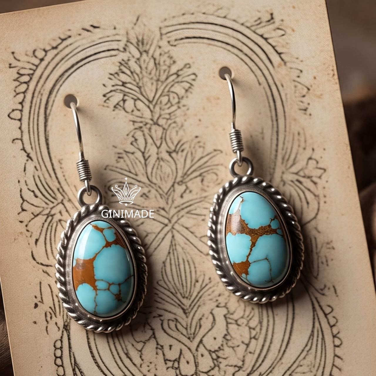 Boho Turquoise Drop Earrings | Handmade Tribal Silver Dangle Earrings | Teardrop Gemstone Oxidized Earrings | Ethnic Indian Jewelry