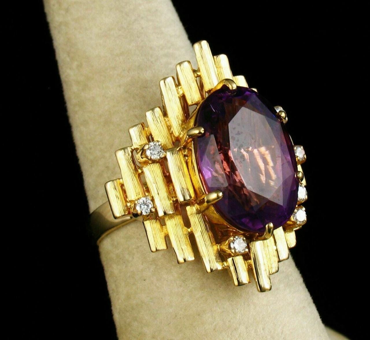 Amethyst Cocktail Ring, 18k Yellow Gold Plated Silver, Luxury Jewelry, Statement Piece
