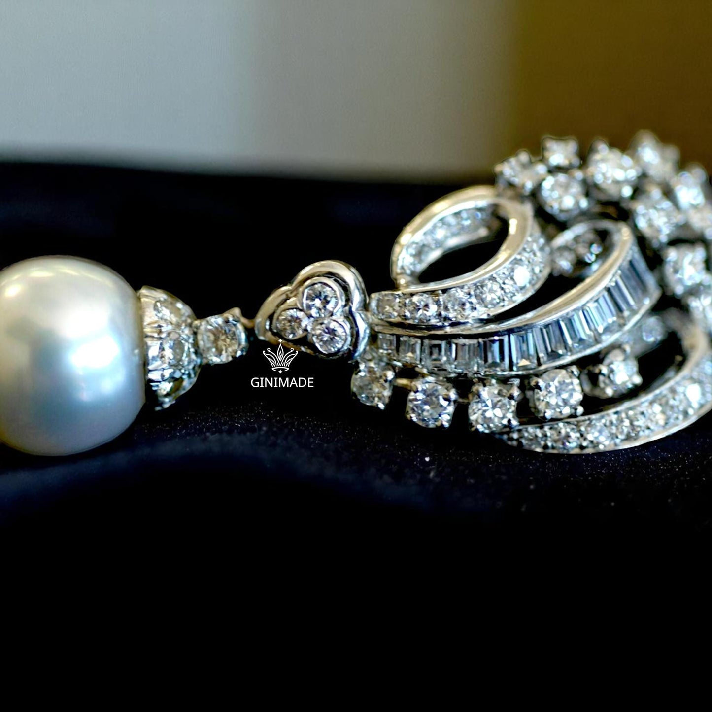 Elegant Pearl Drop Earrings • 925 Sterling Silver CZ Baguette Diamond Statement Earrings • Art Deco Wedding Jewelry • Gift for Her