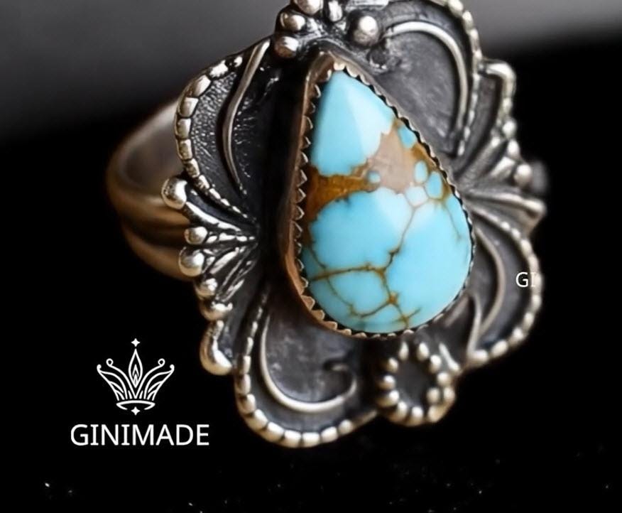 Boho Statement Turquoise Ring – Sterling Silver  Handmade Jewelry – Southwestern Style