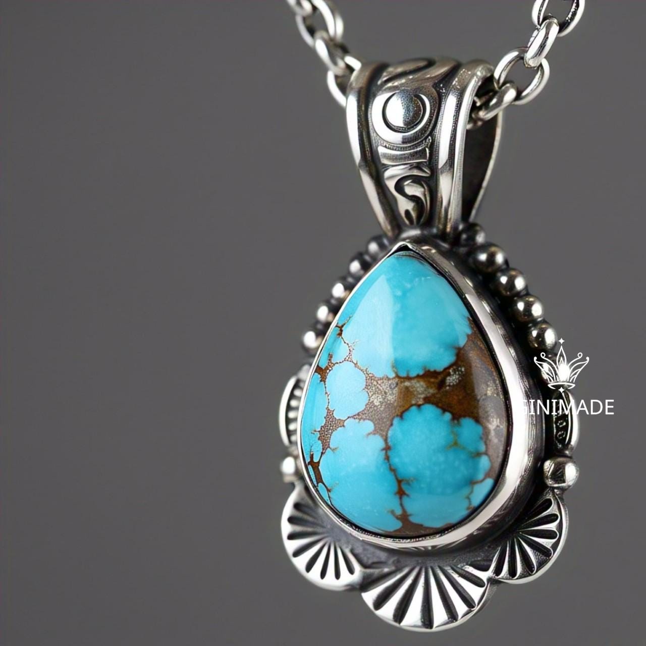 Copper turquoise Pendant Pear – 925 Sterling Silver Boho Necklace, Natural Gemstone Jewelry, Handmade Vintage Gift for Her