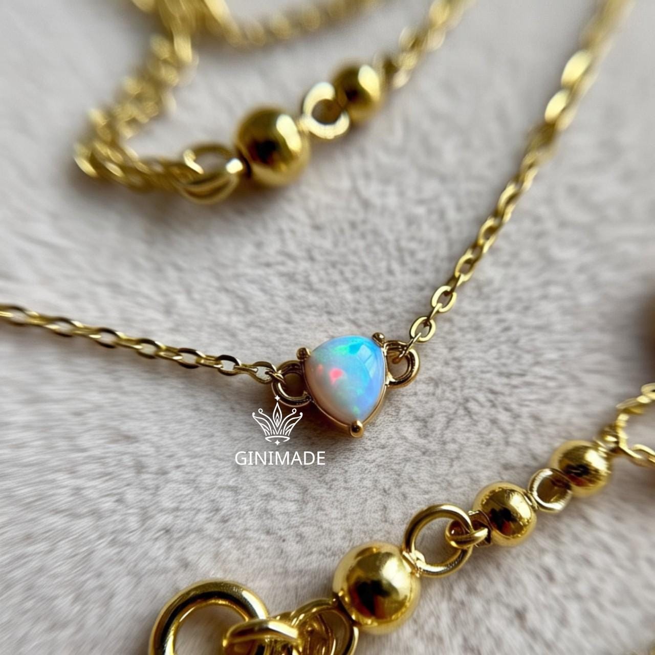Tiny Opal Gold Necklace – Dainty October Birthstone Pear Pendant, Minimalist Opal Jewelry, Bridesmaid Gift, Birthday Gift for Her.