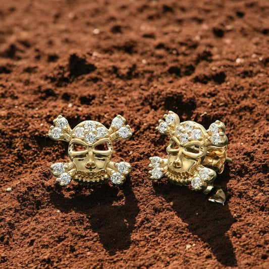 Skull Stud Earring For Her in 18K Yellow Gold Plated with Round Cut CZ Diamond | 925 Silver Punk Jewelry