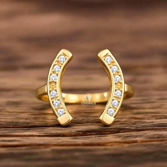 Horseshoe Gold Ring • Adjustable CZ Open Ring • Lucky Gold Statement Ring for Women • Dainty Stacking Ring • Gift for Her