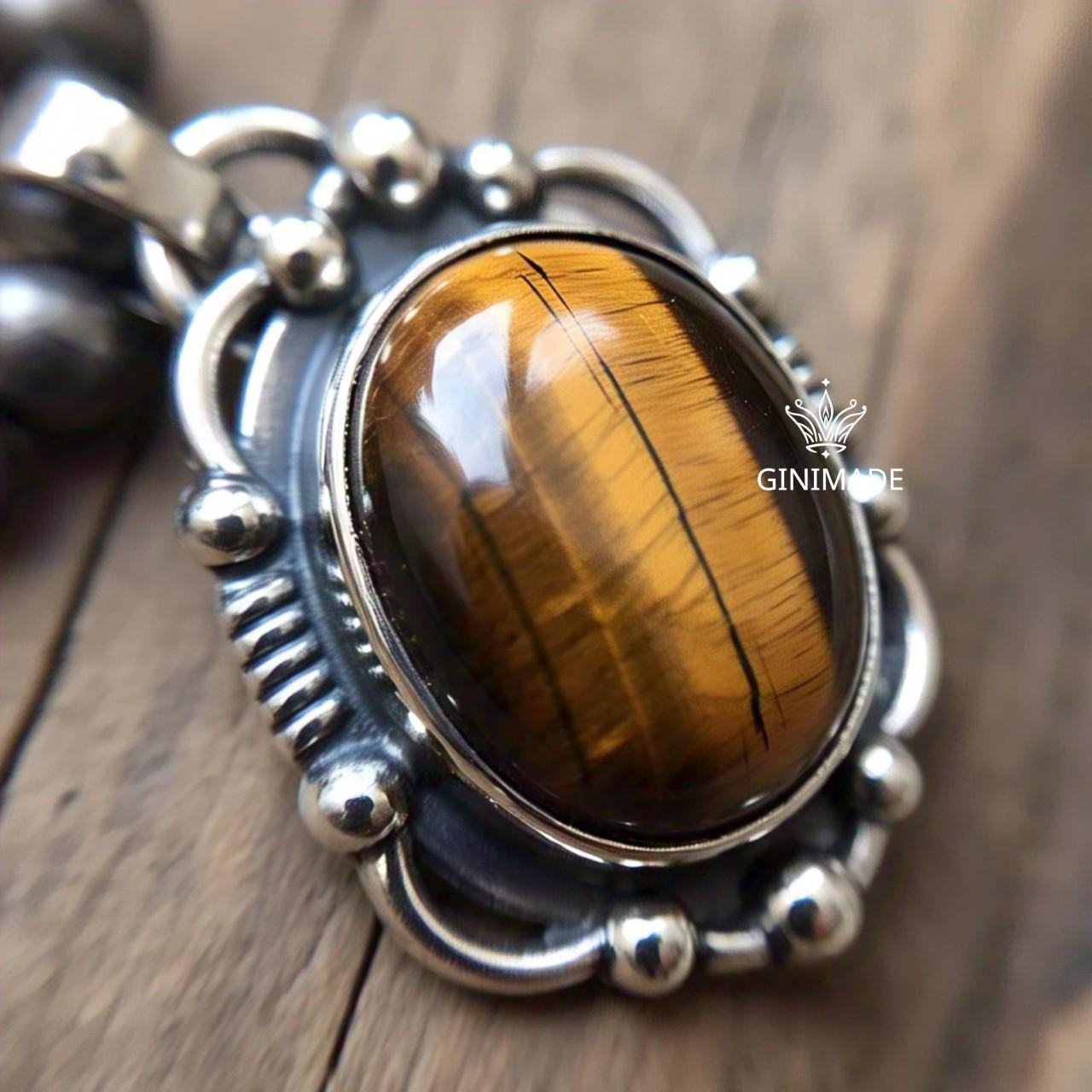 Handmade Boho Tiger Eye Pendant | Sterling Silver Gemstone Jewelry | Vintage Style Oval Necklace | Bohemian Statement Pendant
