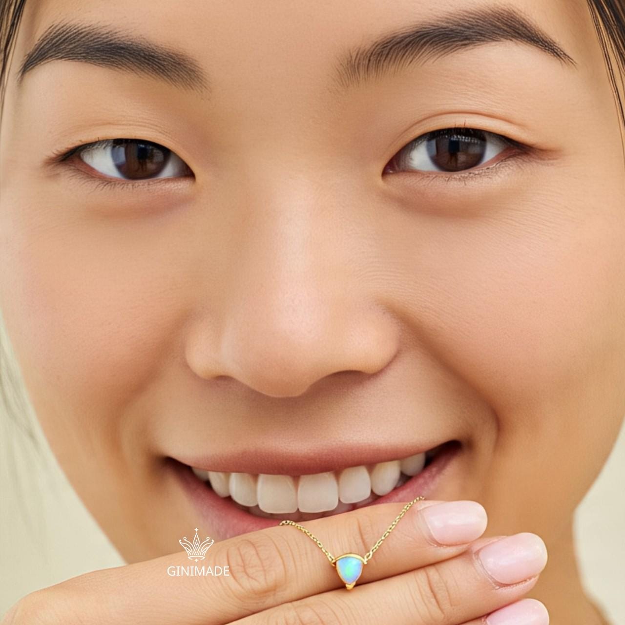 Tiny Opal Gold Necklace – Dainty October Birthstone Pear Pendant, Minimalist Opal Jewelry, Bridesmaid Gift, Birthday Gift for Her.