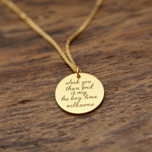 Custom Handwriting Disc Necklace • Memorial Signature Jewelry • Personalized Gold Engraved Necklace • Actual Handwriting Gift for Her