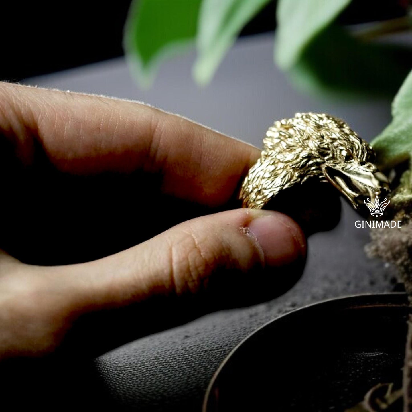 Bold Gold Eagle Head Ring for Men – Statement Bird Ring – Wildlife Inspired Jewelry – Fierce Animal Totem Ring – Gothic Biker Ring