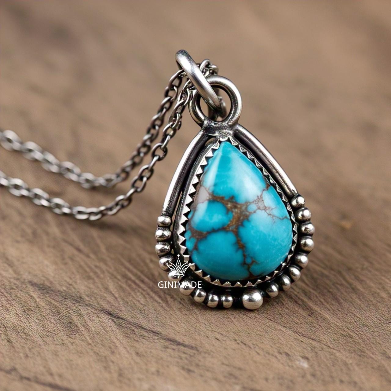 Copper turquoise Pendant Pear – 925 Sterling Silver Boho Necklace, Natural Gemstone Jewelry, Handmade Vintage Gift for Her