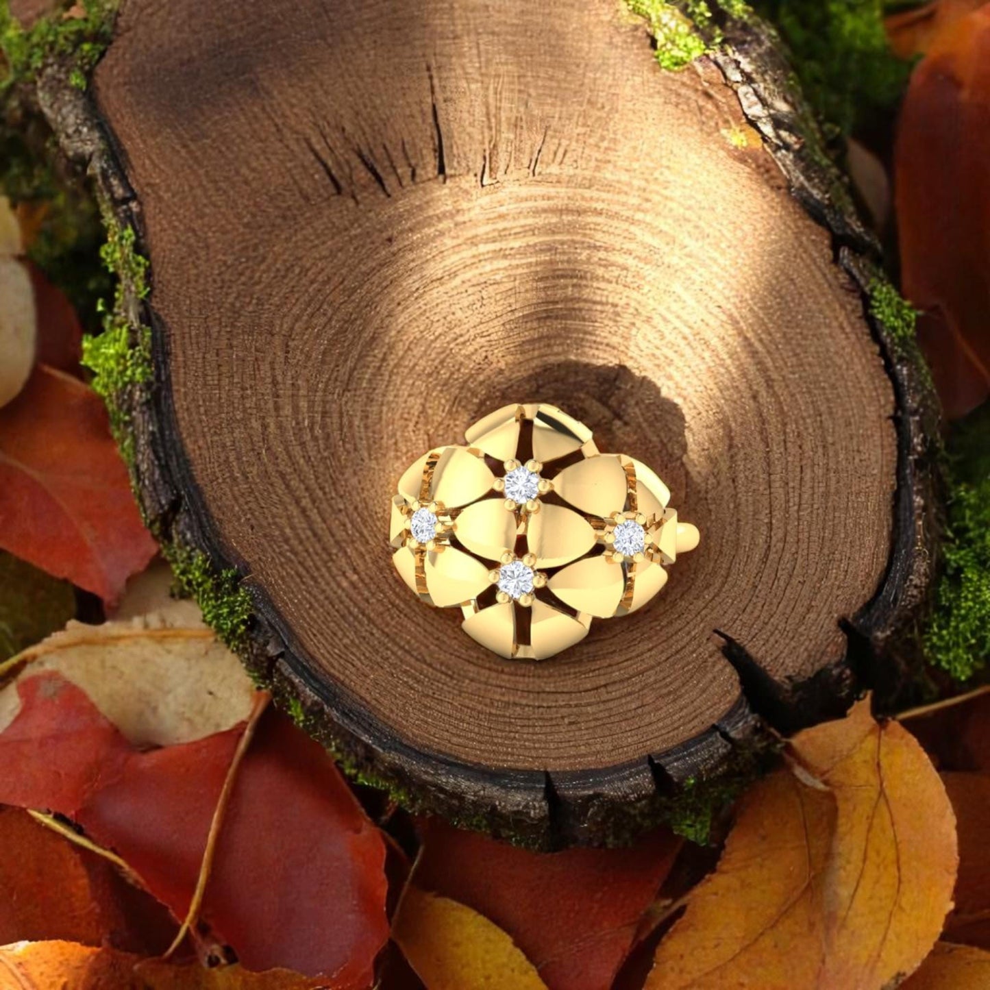 Minimalist Floral Fresh Look CZ Ring • 925 Sterling Silver Gold-Plated Statement Ring • Handmade Jewelry Gift for Her