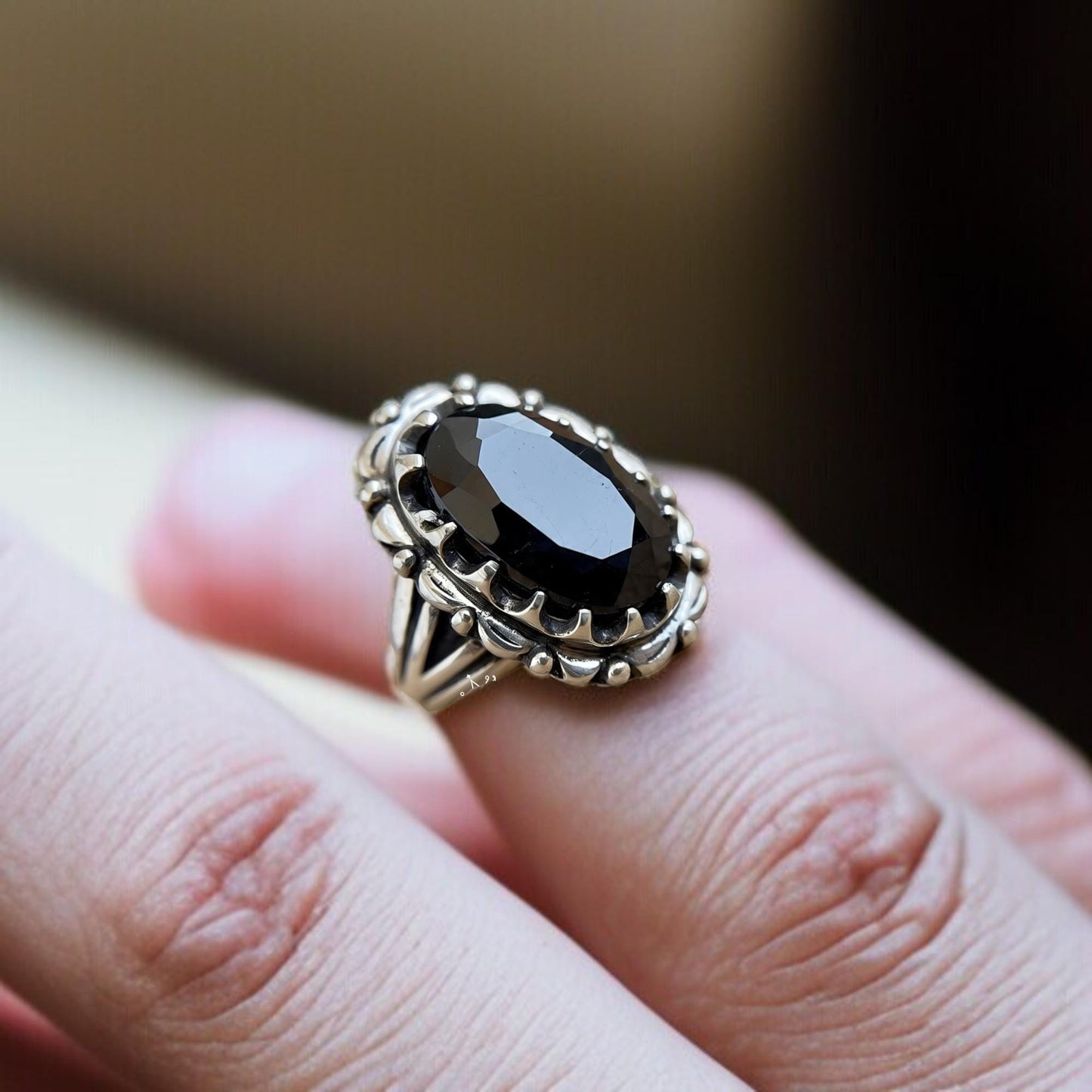 Handmade Onyx Ring in 925 Silver • Bold Gemstone Ring • Silver Boho Ring • Black Onyx Ring for Him • Gift Jewelry