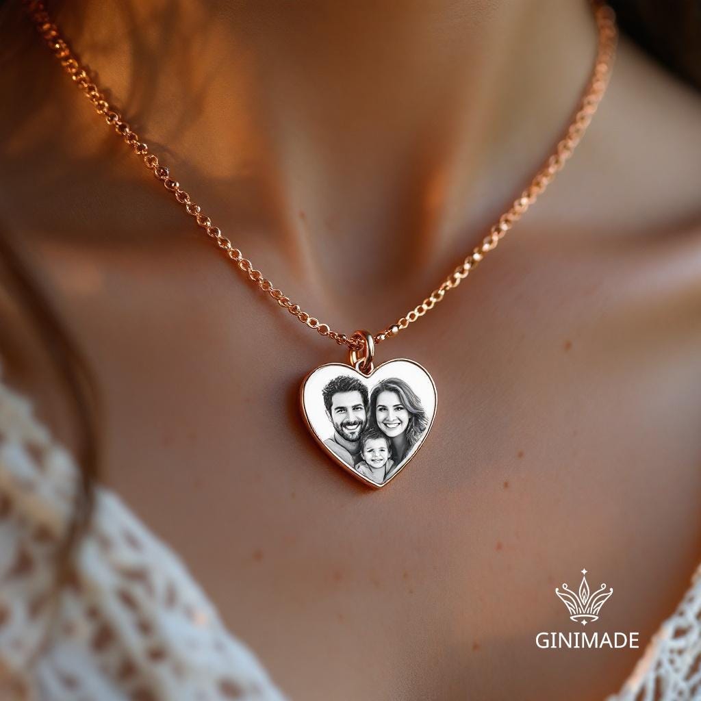 Personalized Real Picture Pendant • Custom Heart Photo Necklace • Memorial Keepsake Jewelry • Gift for Her • Anniversary or Birthday Gift.